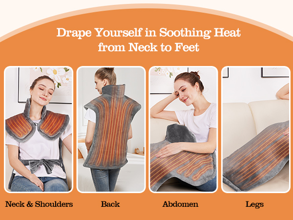 The neck heating pad immerses you in warmth from your neck to your feet