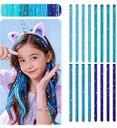 Z-CHARMMY Blue Glitter Hair Tinsel Kit for Girls, Blue Hair Tinsel Clip in for Toddler, Crazy Day...
