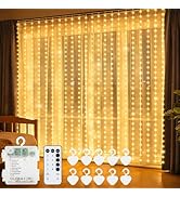 echosari Curtain Lights Battery Operated, 300 LED Fairy Lights 9.8 x 9.8Ft with Timer for Bedroom...