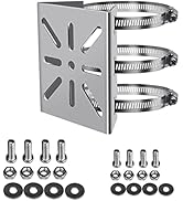 Metal mounting bracket with starburst cutout pattern and three adjustable hose clamps, shown with accompanying nuts, bolts, and washers.