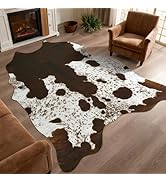 DweIke Faux Cowhide Print Rug for Living Room, 3 x 4 ft Brown Western Animal Cow Hide Rugs, Non S...