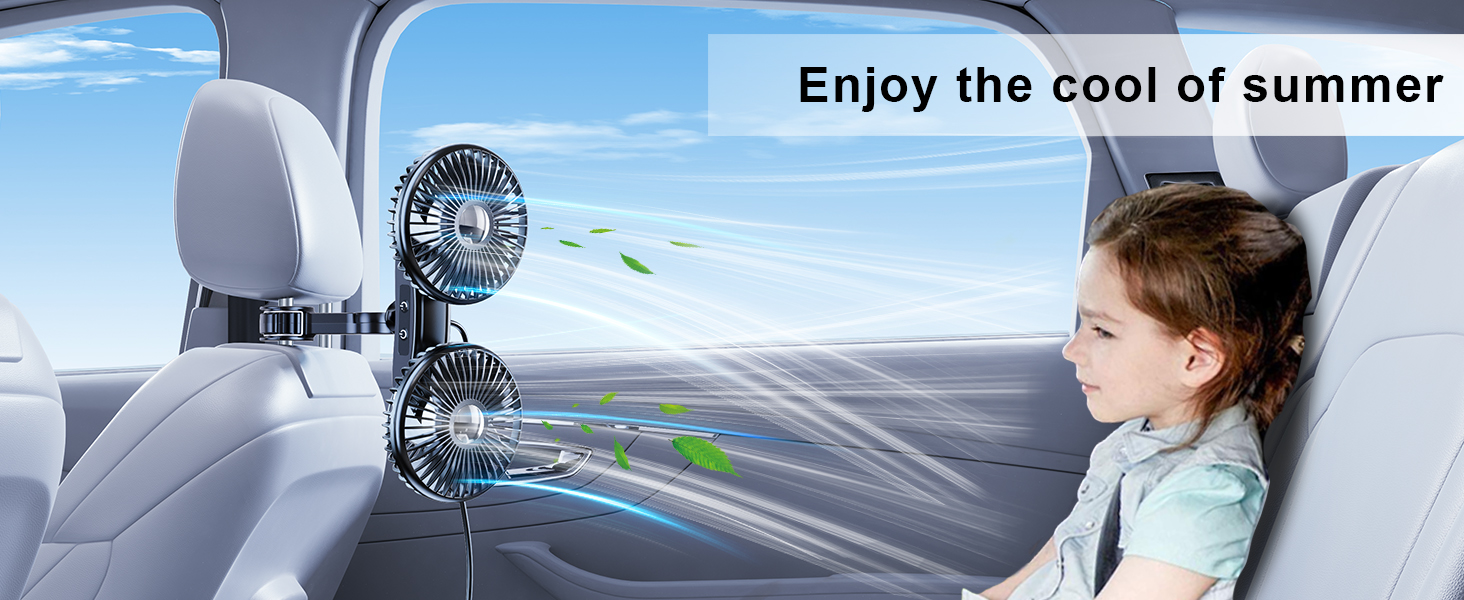 USB Car Fan for Backseat kids, 3 Speeds Separate Control USB Fan for Car