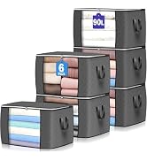 90 L Large Storage Bags, 6 Pack Clothes Storage Bins Foldable Closet Organizers Storage Container...