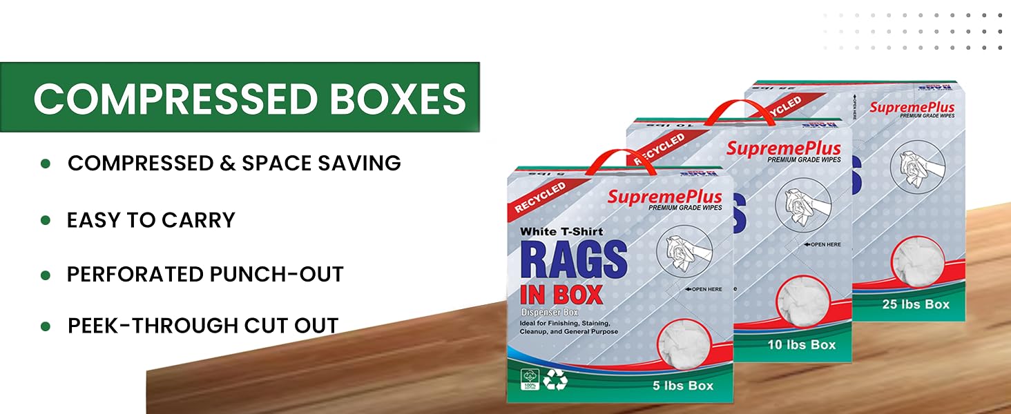 SupremePlus Recycled White Knit Rags are available in compressed boxes of different sizes