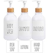 Shampoo and Conditioner Dispenser-Set of 3-16 oz Reusable Pump Bottle Dispenser for Bathroom with...