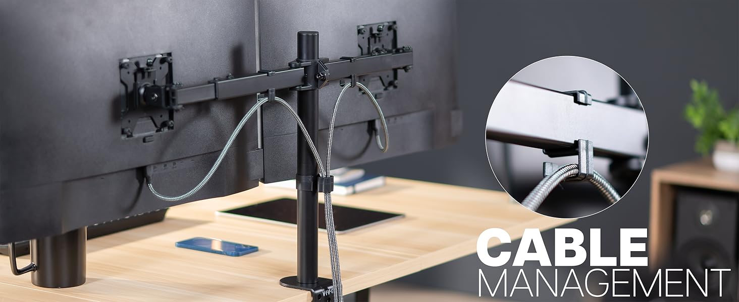 dual monitor mount telescoping arms flush wall desk stand vesa 75 100 clamp grommet