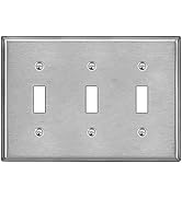 BESTTEN 3 Gang Toggle Light Switch Metal Wall Plate with White or Clear Plastic Film, Standard Si...