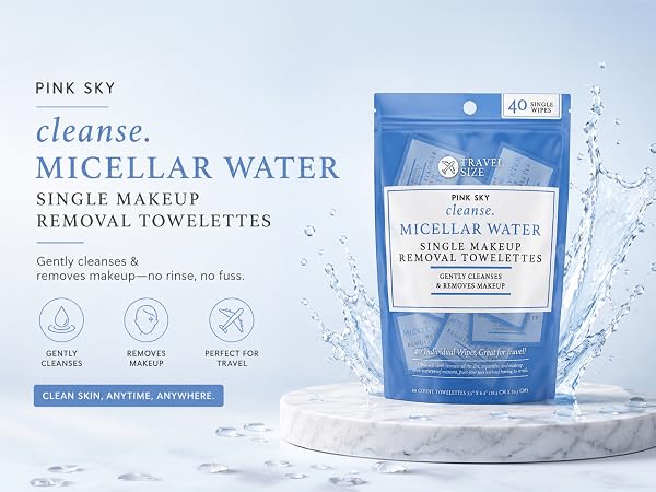 Pink Sky hyaluronic acid cucumber makeup remover wipes, 40 individually wrapped cleansing wipes