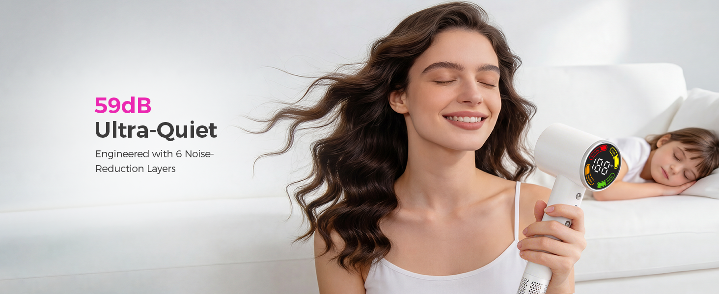 59dB low-noise design:gentle on pets, kids, and light sleepers. No more noise stress.