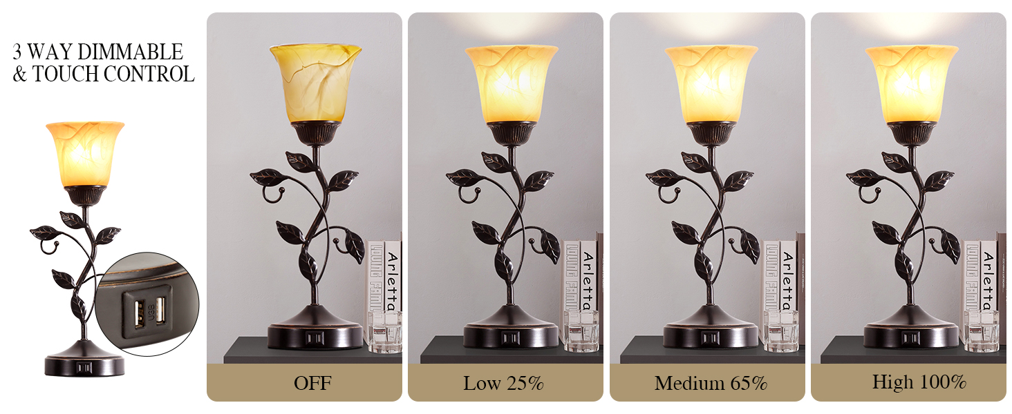 3-Way Dimmable Bedside Nightstand Lamps