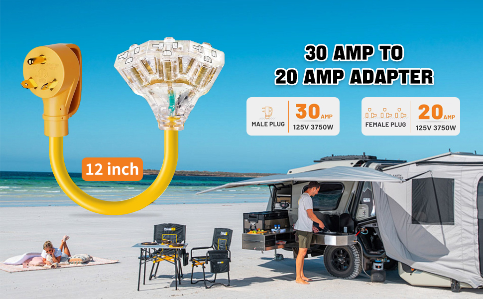 30 Amp to 110V 20 Amp RV Power Adapter