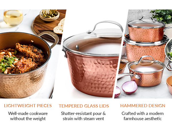 Hammered Non Stick Frying Pans Nonstick Frying Pan with Lid, Nonstick Pan Ceramic Pan Copper