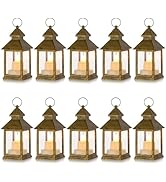 Romadedi Mini Lanterns Decorative for Centerpiece -10 PCS Hanging Small Gold Lantern Bulk with Fl...