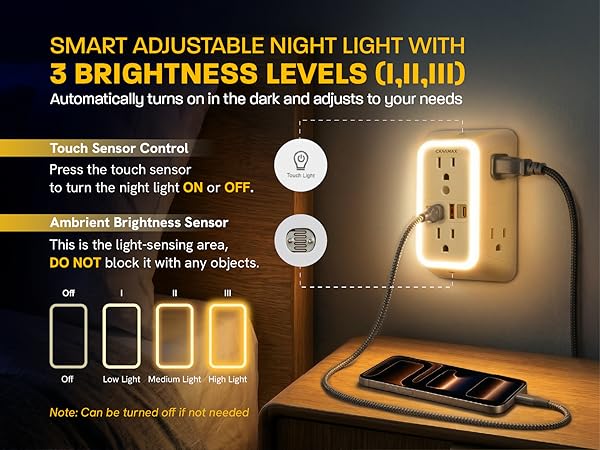 Wall Outlet Extender PD20W with Night Light