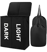 Maxsilan 145L Double Large Laundry Basket with Lid and Removable Laundry Bags, Collapsible 2 Sect...