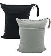 ALVABABY 2pcs Cloth Diaper Wet Dry Bags Waterproof Reusable with Two Zippered Pockets Travel Beac...