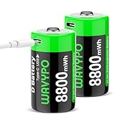 WAVYPO 8800mAh Rechargeable D Lithium Batteries with Included USB-C Charging Cable, Rechargeable ...