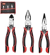 TOOLEAGUE 3Pcs Heavy Duty Pliers Set, 5 in 1 Lineman Pliers, Diagonal Side Cutting Pliers, Needle...