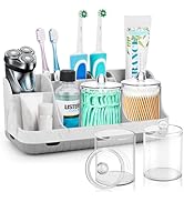 GFWARE Bathroom Toothbrush Holder Set with 2 Pack Qtip Holder Dispenser - Detachable 7 Slots Bath...