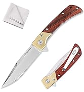 Flissa D2 Steel Pocket Knife, Folding Knife with Ball Bearing, Elegant Copper &amp; Wood Handle, Line...
