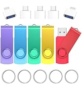 64GB USB 3.0 Flash Drives 5 Pack with USB C 3.0 Adapter and Keychains, Wooolken Swivel Thumb Driv...