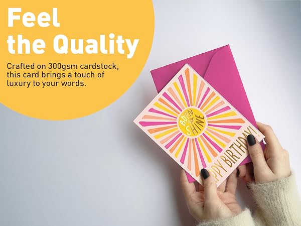 premium birthday card in hand with thick matte texture