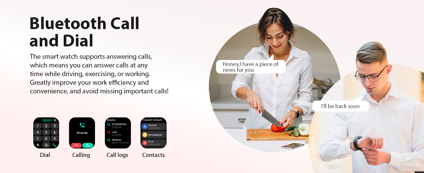 Pink smart watch for women with Bluetooth calling to make, answer, or reject calls from the wrist