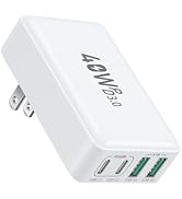 USB C Wall Charger Flat, OKRAY 40W 4-Port QC+PD3.0 Slim USB-C Fast Charging Block with Foldable P...