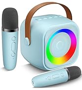 Mini Karaoke Machine for Kids, Toddler Portable Bluetooth Speaker with 2 Wireless Microphone &amp; Pa...
