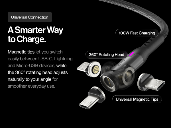 magnetic rotating tip charging cable