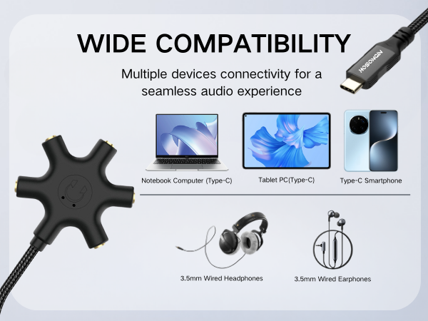 USB C Headphone Splitter (5-Way)