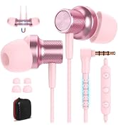 YUUOUUY 3.5mm Jack Wired Earbud in-Ear Right Angle Headphone with Mic Pink | Magnetic Wire Headph...