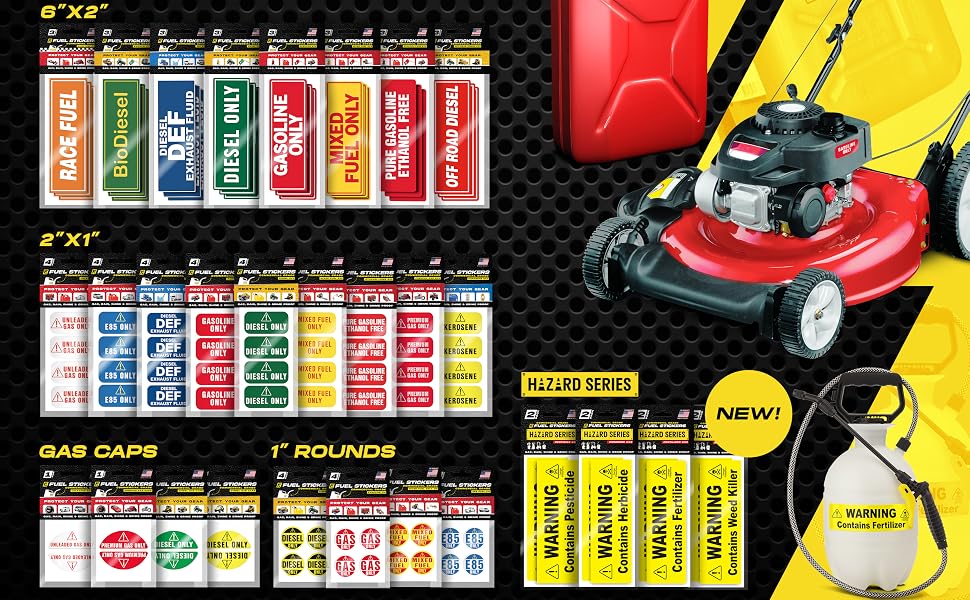 Fuel Stickers full line up 6x2 - Gas can transfer tanks storage drums containers Diesel Mixed Gas 