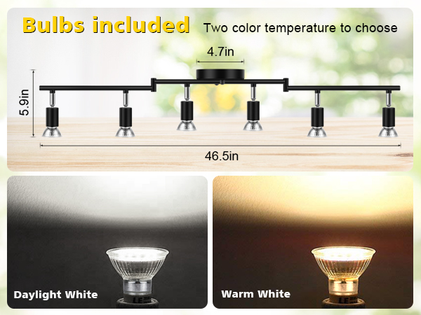 Track Light Included 6 x LED GU10 Bulb (4W, Daylight White 5000K, 400LM)