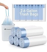 FRESHLIX Small Drawstring Trash Bags 2.6 Gallon Bathroom Trash Can Liners 75 Count White Garbage ...