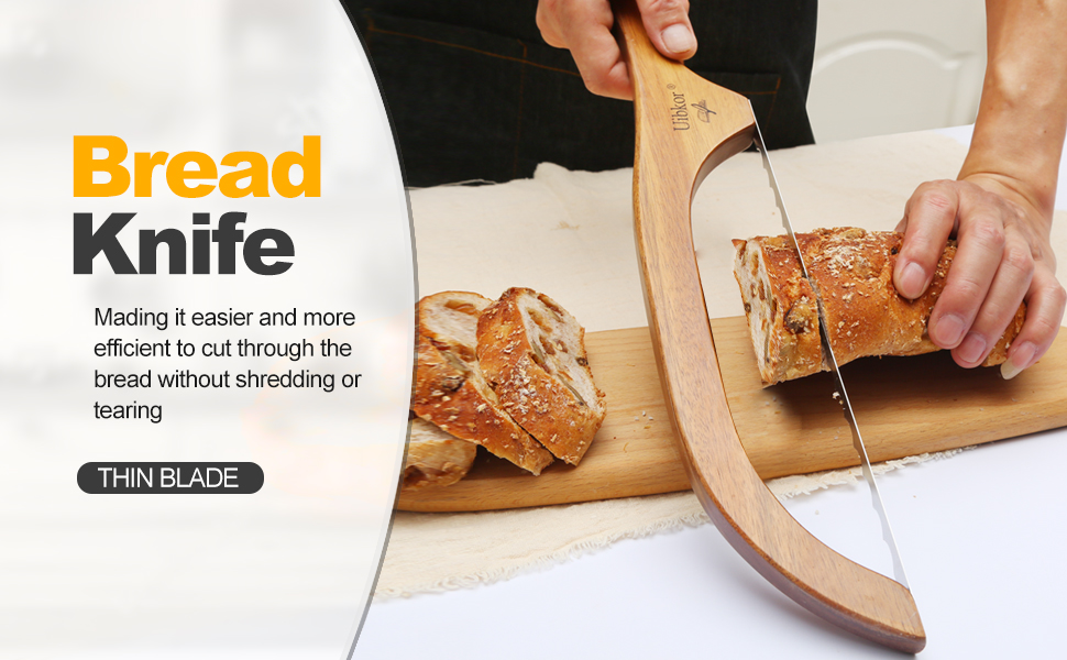 Bread Slicer for Homemade Bread Wooden Sourdough Bread Knife with Bow Design Premium