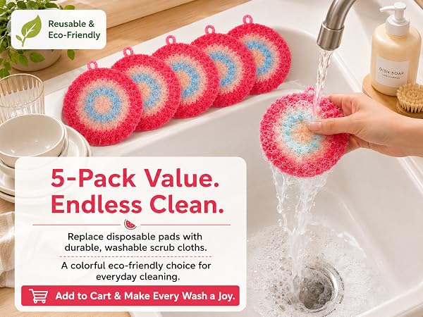 5 Pack Thickened Round Dish Scrubbers