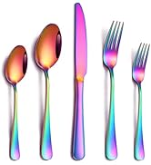 PHILIPALA 20 Piece Rainbow Silverware Set, Stainless Steel Flatware Set for 4 Colorful Cutlery Ut...