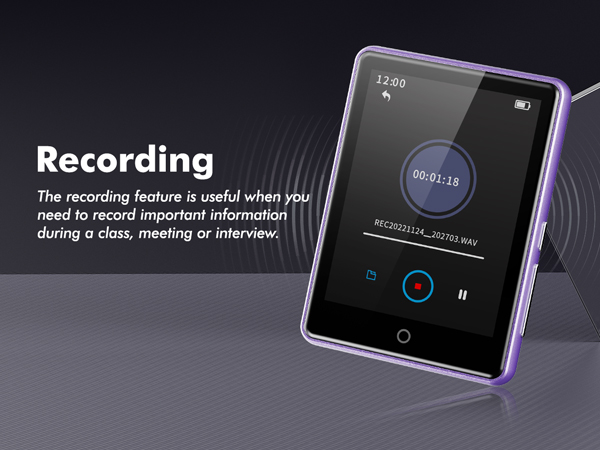 64GB MP3 Player with Bluetooth 5.3,FM Radio,Voice Recorder,Supports Up to 128GB