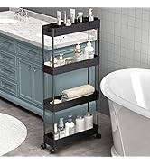 SPACELEAD Slim Storage Cart 4 Tier,Bathroom Organizer Rolling Utility,Mobile Shelving Unit Slide ...