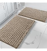 Yimobra Bathroom Rugs Sets 2 Piece, Chenille Shaggy Bath Carpet, Soft &amp; Thick, Absorbent Water, N...