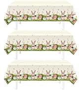 Easter Tablecloth Decorations for Party,3 Pack Disposable Plastic Tablecloth 54"x108" Easter Bunn...