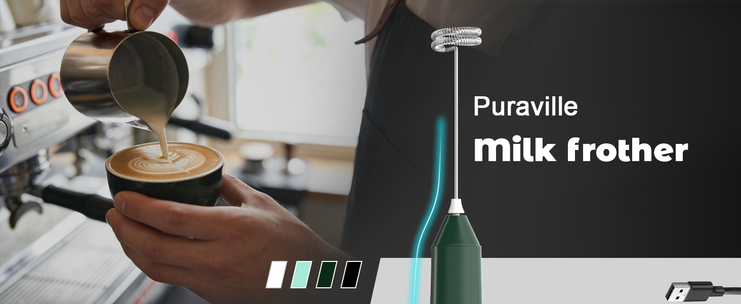 Rechargeable Milk Frother Handheld, 3 Speeds Electric Whisk Drink Mixer, Type-C Charging BPA Free