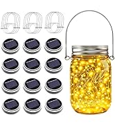 ZNYCYE Mason Jar Solar Lights for Outside, 12 Pack 30 LED Fairy Firefly Lights Mason Jar Solar Li...