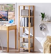 YUFAM 54in Tall Bookshelf 5-Tier Small Narrow Bookcase, Skinny Book Shelf for Small Space, Farmho...