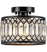 Crystal Ceiling Light, Black Flush Mount Ceiling Light Fixture, Flush Mount Chandelier, light Fix...