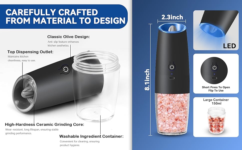 UNNEES Gravity Electric Pepper And Salt Grinder Set
