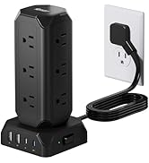 Black Power Strip Tower, SUPERDANNY 12 Outlets with 35W USB(2 USB-A &amp; 2 USB-C) Charging Station, ...
