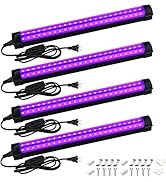 BOSITE 4 Pack 10W 48 LED Black Light Bars 1Ft 395-400nm UV Blacklight Tube with 5.9Ft Cord+Plug+S...