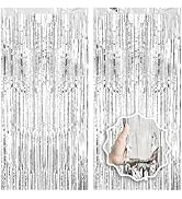 2 Pack Foil Curtain Backdrop Curtains Silver Tinsel Door Streamers Birthday Party Decorations Pho...
